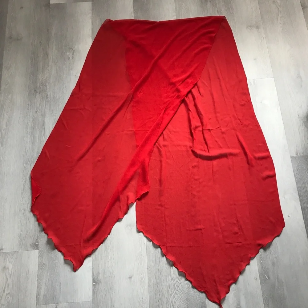WOMENS SILK RED WRAP STOLE SCARF LETTUCE HEM CHIFFON STOLE